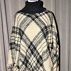 Gina Louise Rustic Beige & Black Cowl Neck Poncho NWOT